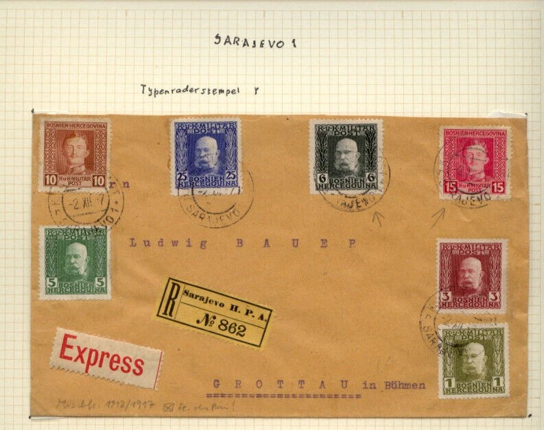 Bósnia Sarajevo H.P.A. capa registrada 12 selos para a Bohemia expressa registrada - Imagem 1 de 1