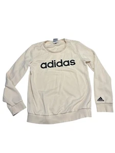 Adidas Sweatshirt Womens Small Beige Black Soft Warm Long Sleeve Pullover Ladies - Picture 1 of 3