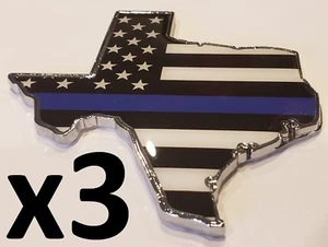 THREE 3.5" THIN BLUE LINE AMERICAN FLAG TEXAS STATE Edition Emblem Truck Sticker - Picture 1 of 4