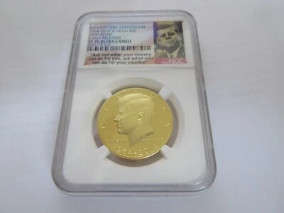 KENNEDY 50th Anniversary 1964-2014W Gold 50C High Relief Early Releases PF 70 UC - Image 1 of 4