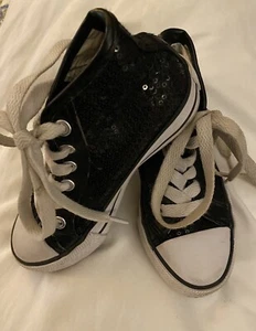 Girls Hip Hop Black Sequined High Tops  Dance Revolution Size 1M - Picture 1 of 3