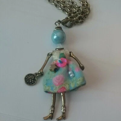 Figura Boho/Steampunk-niña/collar falda-cabeza de perla/reloj/extremidades de latón-cadena de 24" Foto 1 de 4