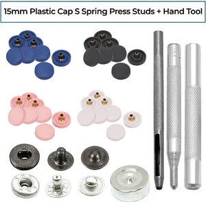 15 mm Kunststoffkappe S Feder Druckknöpfe + 4 Teile Befestigung Handwerkzeug Handtaschen Mantel - Bild 1 von 24