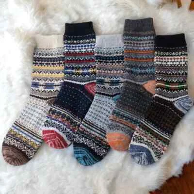 5 Pairs Nordic Winter Soft Warm Wool Ethnic Style Socks UK 4-7 - Image 1 of 4
