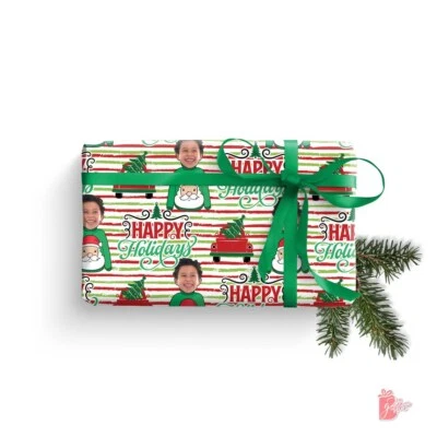 Personalized Gift Wrapping Paper Roll with Photo Face Cutout Christmas Gift Wrap - Image 1 of 4