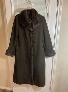 Marvin Richards Womens Brown Fur Trim Collared Long Sleeve Overcoat Size L READ - Picture 1 of 10