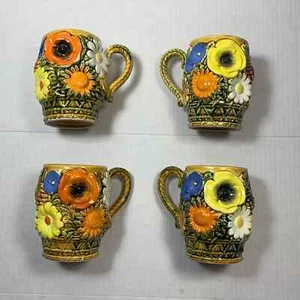 Set of 4 Vintage 1960s Retro Inarco Japan Flower Power E3993 Majolica Mugs - Picture 1 of 11