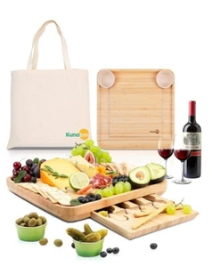 Bamboo Charcuterie Cheese Board Platter Set + Ramekins + Canvas Carry Bag Wooden - Picture 1 of 5