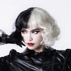 Perruque anime cosplay Cruella DeVil Witch cheveux noirs et blancs couleur bloqués
