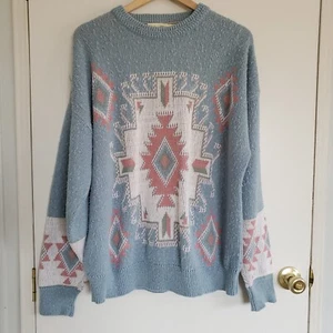 Vintage St John's Bay Sweater Women's XL Blue And Pink Southwestern Western - Picture 1 of 13