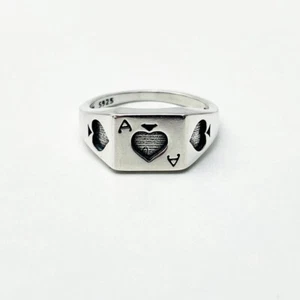 NEW ACE OF SPADES RING STERLING SILVER 925 PINKY RING LIGHT WEIGHT POKER #023 - Picture 1 of 5