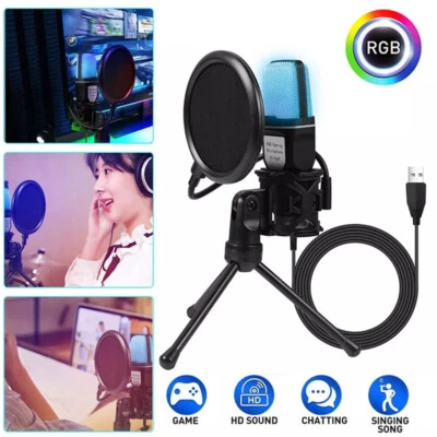 USB Mikrofon Gaming PC Mac PS4 PS5 Kondensator Ständer Streaming mit RGB-Licht - Bild 1 von 4