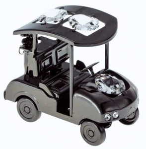 SWAROVSKI CRYSTAL STUDDED GOLF CART FIGURINE ORNAMENT BLACK GUNMETAL PLATED - Picture 1 of 4