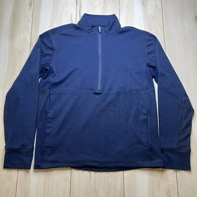 PrAna Wool Blend 1/2 Zip Pullover Sweater Zip Pockets Logo Blue Mens Medium - Image 1 of 4