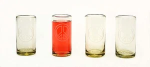 Set of 4, Mexican Recycled Glassware, Ice Tea Glasses w/Etched Peace Sign-16 oz - Picture 1 of 5