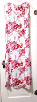 Womens White Stag LONG THIN Sleeveless Dress 8 10 Medium Ivory Red Orange Floral - Image 1 of 4
