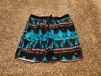 Pantalones Cortos OP Ocean Pacific Para Hombre 38 Negro Azul Cordón Geométrico Poliéster Foto 1 de 4