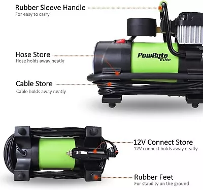 POWRYTE ELITE Heavy Duty Electric Tire Inflator 12 V 150 Psi Portable Air Compressor Air pump