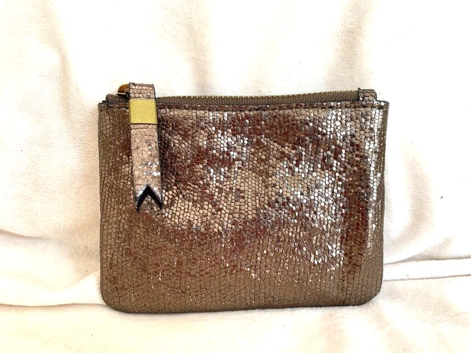 Madewell Small Zip Pouch Metallic Leather Gold Pewter Multi-Color NI346