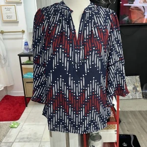 Blusa Jessica Rose a strati con maniche a volant taglia S rosso navy bianco nuova con etichette $80🩵 - Foto 1 di 6