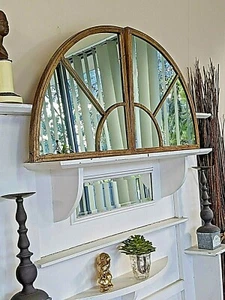 large semi round outdoor HAMPTON MIRROR 100CM garden french gold 2 pieces new - Picture 1 of 10