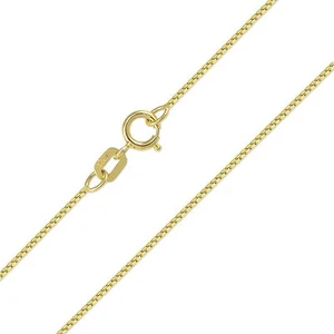 10K Solid Yellow Gold Box Necklace Chain 0.6mm 16-24" - Polished Link Women Men - Picture 1 of 2
