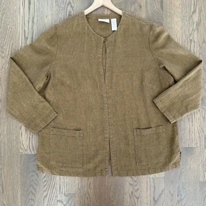 Vintage Elizabeth 100% Linen Chore Coat Jacket in Rust Brown Size Medium - Picture 1 of 8