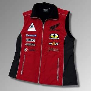 Vintage Honda Racing Vest - Size L Red Black Embroidered Moto GP Team Jacket Aus - Foto 1 di 11