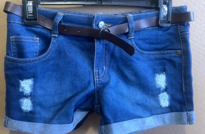 SHORTS JEANS AZUL JUVENIL COM CINTO CASA DE BONECAS TAMANHO 14 - Imagem 1 de 4