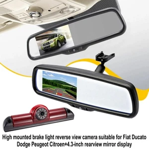 NEW Brake Light Rear View Reverse Camera + 4.3"Mirror Monitor For Fiat Ducato - Picture 1 of 15