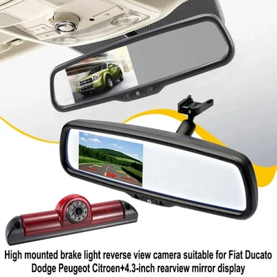 NEW Brake Light Rear View Reverse Camera + 4.3"Mirror Monitor For Fiat Ducato - Image 1 of 4