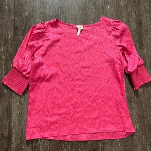 BiBi Women's Pink Animal Print 3/4 Sleeve Top Smocked Cuff Blouse - Picture 1 of 4