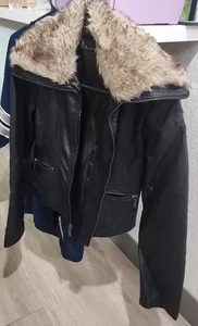 Ashley  Women’s Faux-Leather  & Faux-Fur Motor Jacket Black Size  Small  - Picture 1 of 6