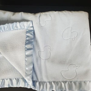 Light Blue Baby Blanket Embossed With Rubber Ducks Satin Edge 30x40 Inch - Picture 1 of 7