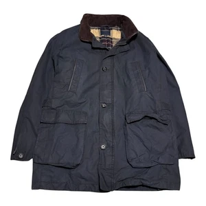 Brooks Brothers Navy Blue Leather Collar Flannel Lined Chore Jacket Men's Large - Picture 1 of 11