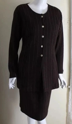 Peruvian Connection Sz M Chic Brown Baby Alpaca Cardigan Skirt Suit Set Sweater - Image 1 of 4