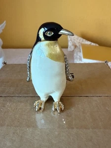 SCATOLA PORTAGIOIE INGIOIELLATA PINGUINO CRISTALLI SMALTATI INCERNIERATI - Foto 1 di 8