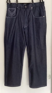 Knockout Jeans Co. Dark Blue Denim Embroidered Wide Leg Hip Hop 36x32 New - Picture 1 of 17