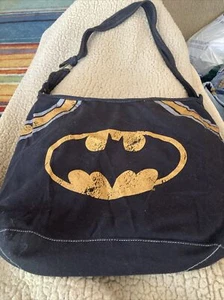 DC Comics Batman Black Yellow Logo Fabric Large Hobo Slouch Shoulder Bag - Picture 1 of 11