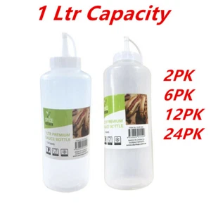 PLASTIC SAUCE BOTTLE WHITE SQUEEZE BOTTLES 1000ML CONDIMENT DISPENSER KITCHEN - Picture 1 of 5
