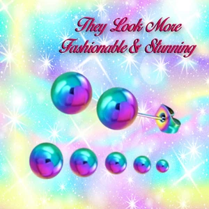 Wonderful Attractive Rainbow Multicolored Ball Bead Stainless Steel Stud Earring - Picture 1 of 3