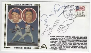 1987 Autographed Gateway Cachet - "Winning Combo" Gaylord Perry HOF & Jim Perry - Picture 1 of 1