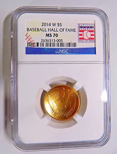 2014 W $5 Gold Baseball Hall of Fame 17,674 Mintage only 2,751 Graded NGC MS70 - Picture 1 of 6