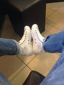 Converse all star Monochrome Bianche alte personalizzate con borchie in ceramica - Foto 1 di 1