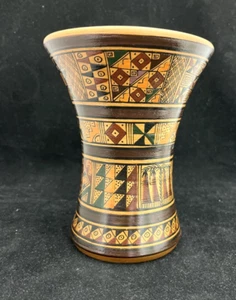 Peruvian Terra Cotta Hand Decorated Traditional Inca-Style Vase 6 1/4" Signed - Picture 1 of 5