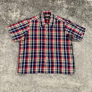 VTG JC Penney Western Shirt Mens XL Red Plaid Short Sleeve Pearl Snap 70s 80s - Picture 1 of 10