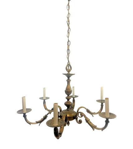 Vintage c1940s Cast Bronze Classical Revival 6-Light Chandelier Restored Cover