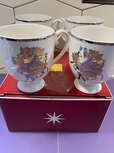 FOUR (4) Mikasa CAMEO HOLLY BELL Footed Mugs NEW IN BOX #HK324 Unused - Picture 1 of 7