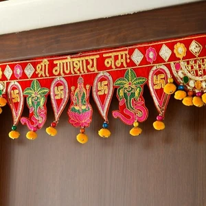 Hippie Indian embroidered Toran door valances wall hanging Lakshmi Ganesh Decor - Picture 1 of 6