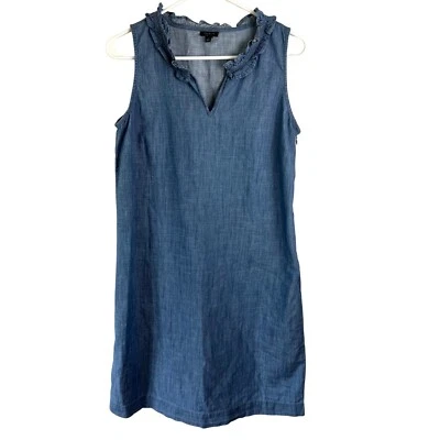 Talbots Easy Blue Denim Chambray Cotton Ruffle Neck Sleeveless Dress Size Small - Image 1 of 4